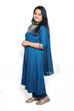 Teal Blue Embroidered Kurta cotton Set with Dupatta – Graceful Ethnic Ensemble