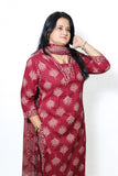Crimson Red Printed cotton Kurta Set with soft cotton Dupatta – Classic Ethnic Elegance