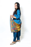Royal Blue Muslin Kurta Set with Multicolor Embroidered Yoke & Dupatta