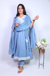 Angrakha pattern frock suit with work Fabric mull chanderi
