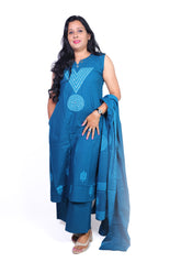 Printed cotton A-Line suit with palazzo soft mull dupatta