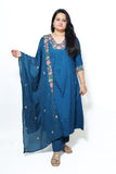 Teal Blue Embroidered Kurta cotton Set with Dupatta – Graceful Ethnic Ensemble