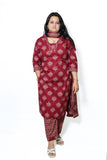Crimson Red Printed cotton Kurta Set with soft cotton Dupatta – Classic Ethnic Elegance