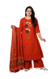 Beautiful rust orange A Line kurta with plazoo and cotton dupatta  Applique work on the kurta