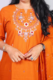Rust orange mull chanderi A-Line suit with cotton lining