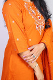 Rust orange mull chanderi A-Line suit with cotton lining