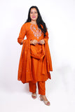 Rust orange mull chanderi A-Line suit with cotton lining